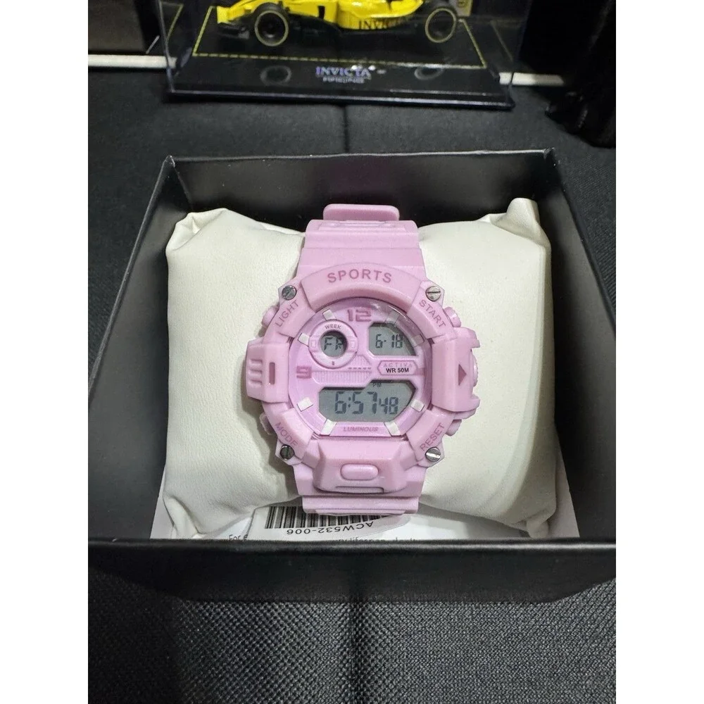 Pink Activa Sports Women's/Kids Digital Quartz Resin Strap Watch 50m WR w/ Box